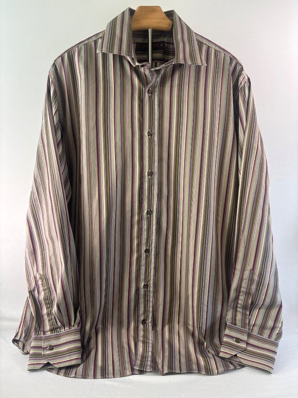 Etro Milano Multicolor Stripe Cotton Dress Shirt Size 44 Classic Luxury